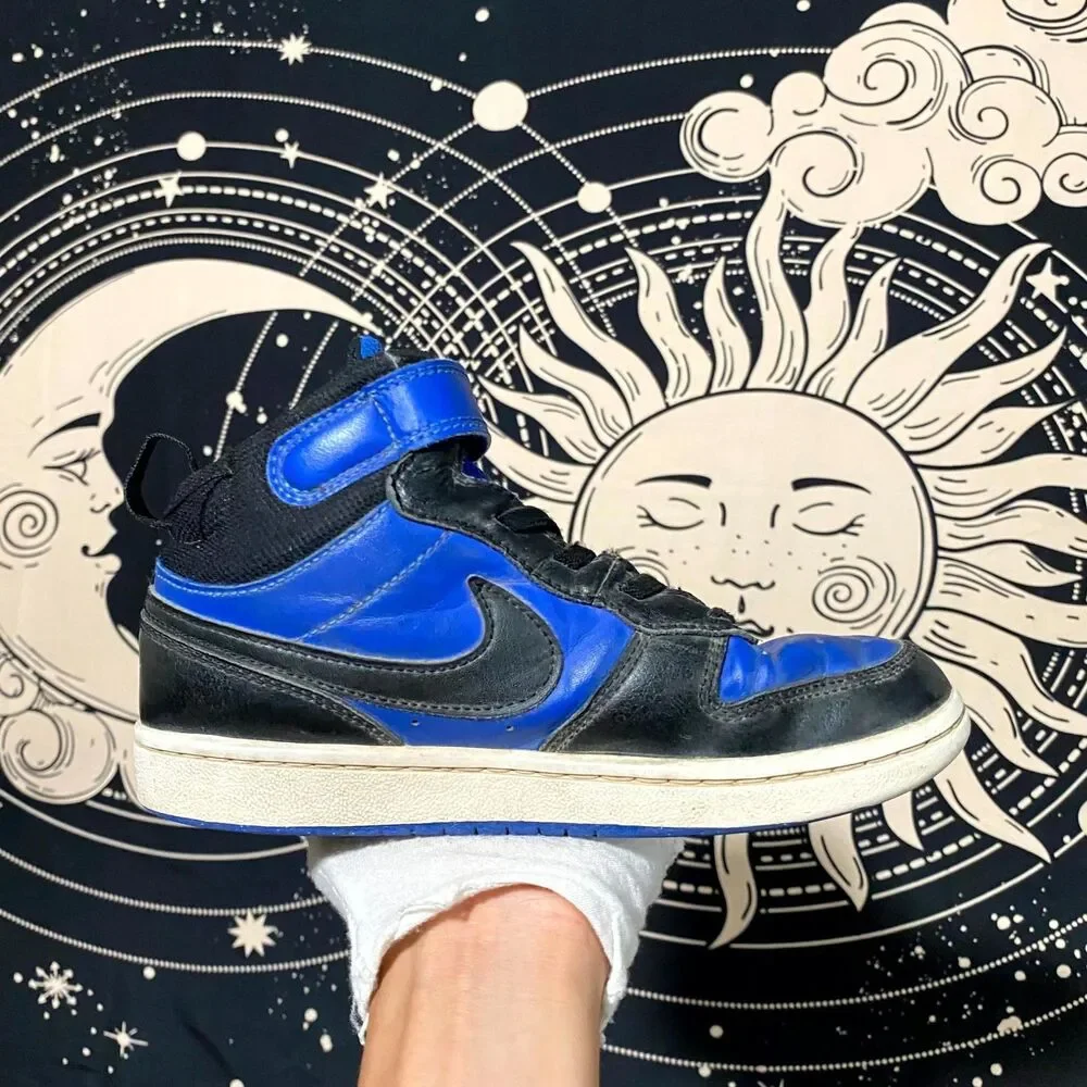Nike Court Borough Mid 2 CD7783-404 Athletic Sneaker Boys 1Y Blue/Black Leather